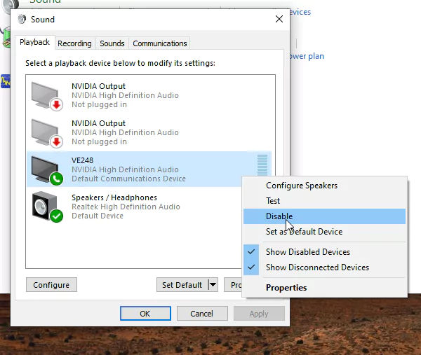 Sound Menu to Disable your Monitor Built-in Speaker